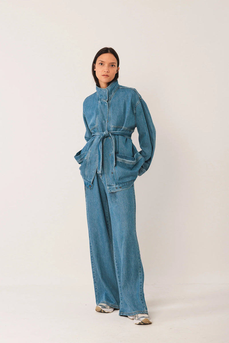 DENIM BELTED JACKET